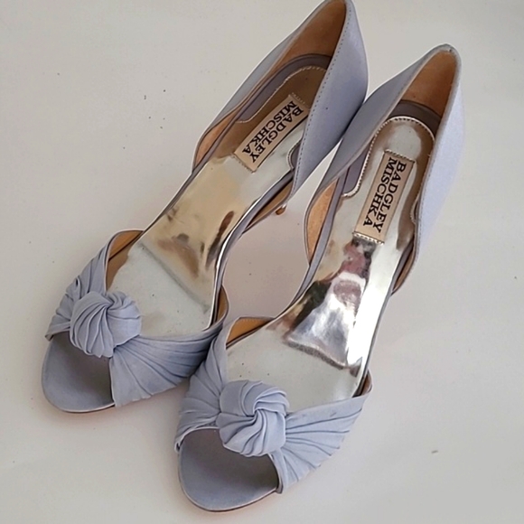 Bagley Mischka Musica Blue Satin Love Knot Open Toe Heels - Picture 14 of 16